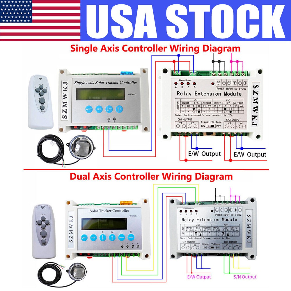 Auto-Tracking Single/Dual Axis Solar Tracker Controller + Relay Extension Module