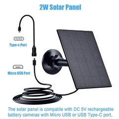 Solar Panel for Security Camera, 2W Solar Charger with Micro USB & USB-C Port…