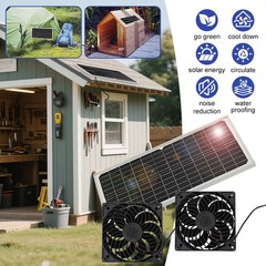 Solar Panel Dual Fan Kit 20W Waterproof Pro Outdoor Dog House Chicken Coop Shed