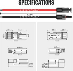 10Ft Solar Extension Cable 30A/1000V Waterproof MC4 Connectors