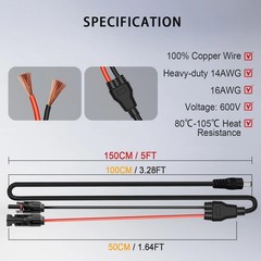 5FT 1.5M Solar Panel Adapter for Jackery, to DC 5.5×2.1mm Extension Power Cab…