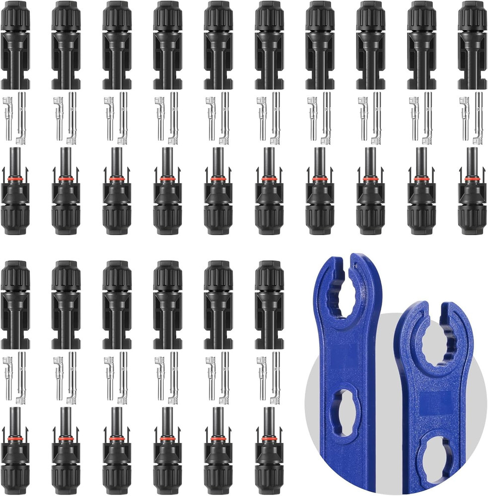 32 PCS Solar Panel Connectors MC4, 16 Pairs Male/Female + 2 Wrenches IP67 Waterp
