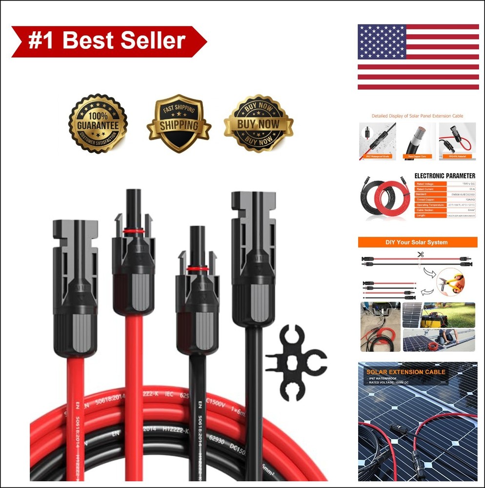 Solar Extension Cable 10AWG 50Ft Red Black Male to Female Connectors