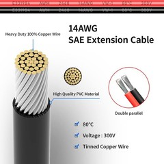 ELFCULB 14AWG 20FT SAE Extension Cable Solar Charging RV