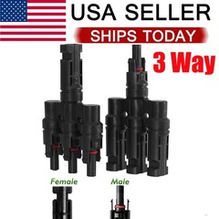 3 Way Solar Panel T Branch Cable Connection Adapter Coupler Connector Waterproof