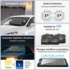 12V Solar Car Battery Charger 12W Waterproof Portable Solar Trickle Charger M…