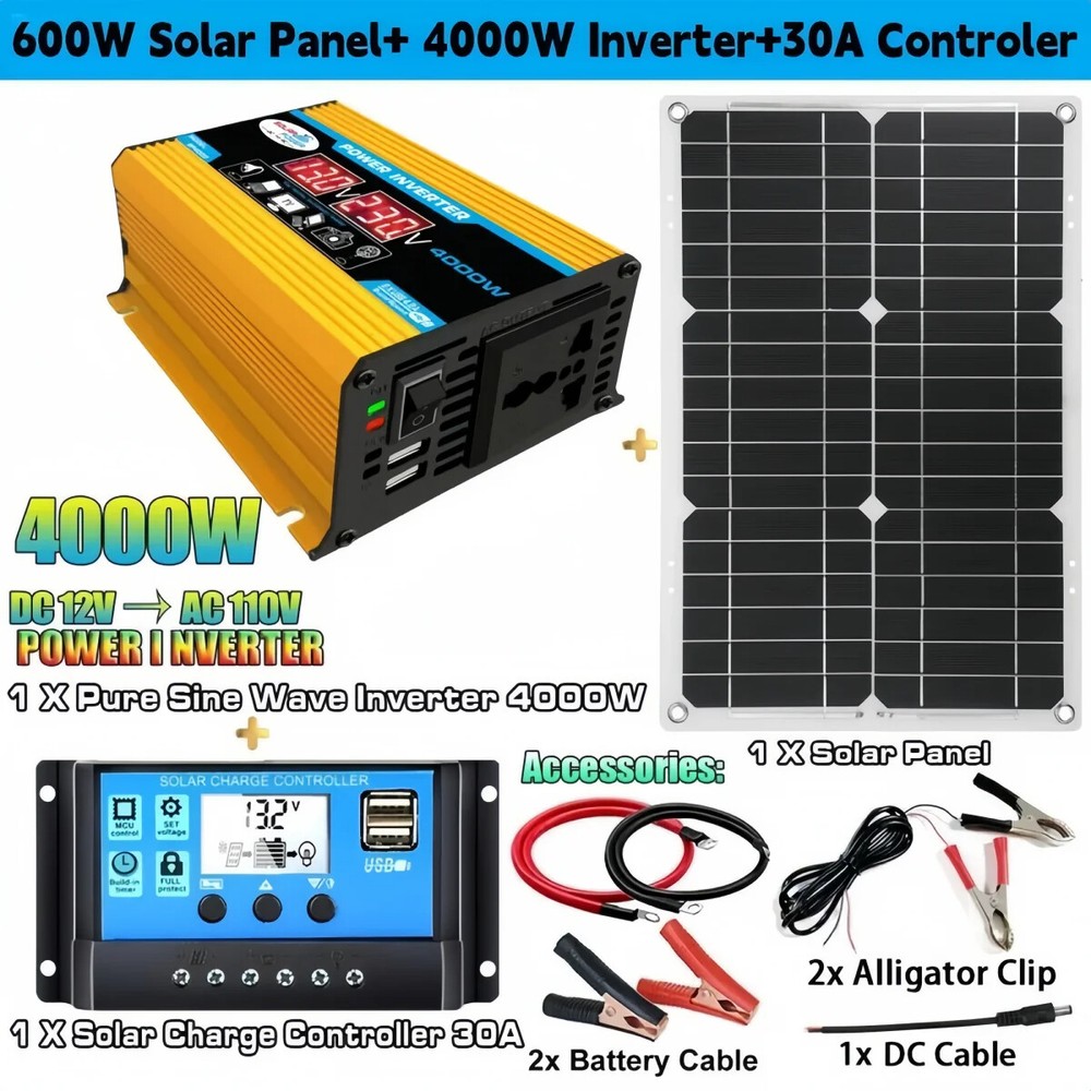 New 12V to 110V/220V Solar Panel System Battery Charge Controller 4000W Power