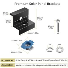 Anbte 4pcs Solar Panel End Clamp for Standard Unistrut, 30mm/35mm, Black