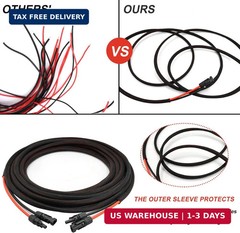 Twin Wire 50FT Solar Extension Cable – 10AWG (6mm) Black & Red with IP67 Solar P