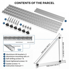 45in 4Sets Solar Panel Tilt Mount Brackets System RV Flat Roof Adjustable Frame