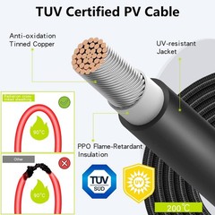 33Ft 10AWG Solar Cable Extension with Protection Cover, Solar Wire with