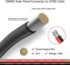 10AWG 2FT Solar to XT60i Cable Adapter for Power Station Waterproof
