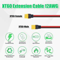 50FT XT60 Extension Cable – Heavy Duty 12AWG with Male & Female Connectors