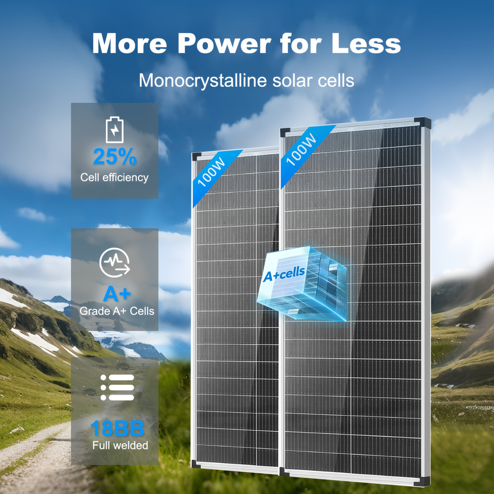 2 PACK 100W Bifacial Solar Panel N-Type Mono 18BB 18V