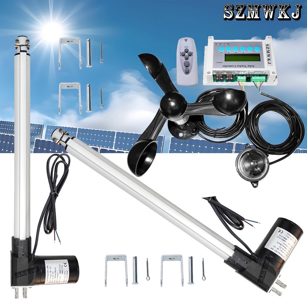 6000N Dual Axis Solar Tracker Controller W/ 18″ Linear Actuators Anemometer Kits