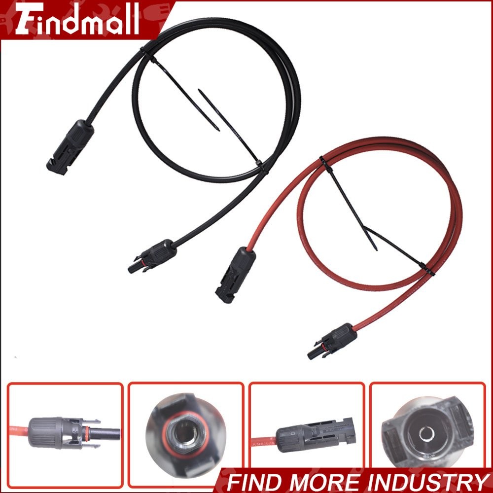 Findmall 1Pair 30ft Black + Red 12AWG Solar Panel Extension Cable Wire Connector
