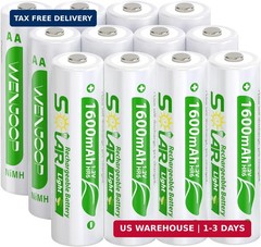 12 Pack AA Rechargeable Batteries for Solar Lights, 1600mAh NiMH 1.2V Precharged