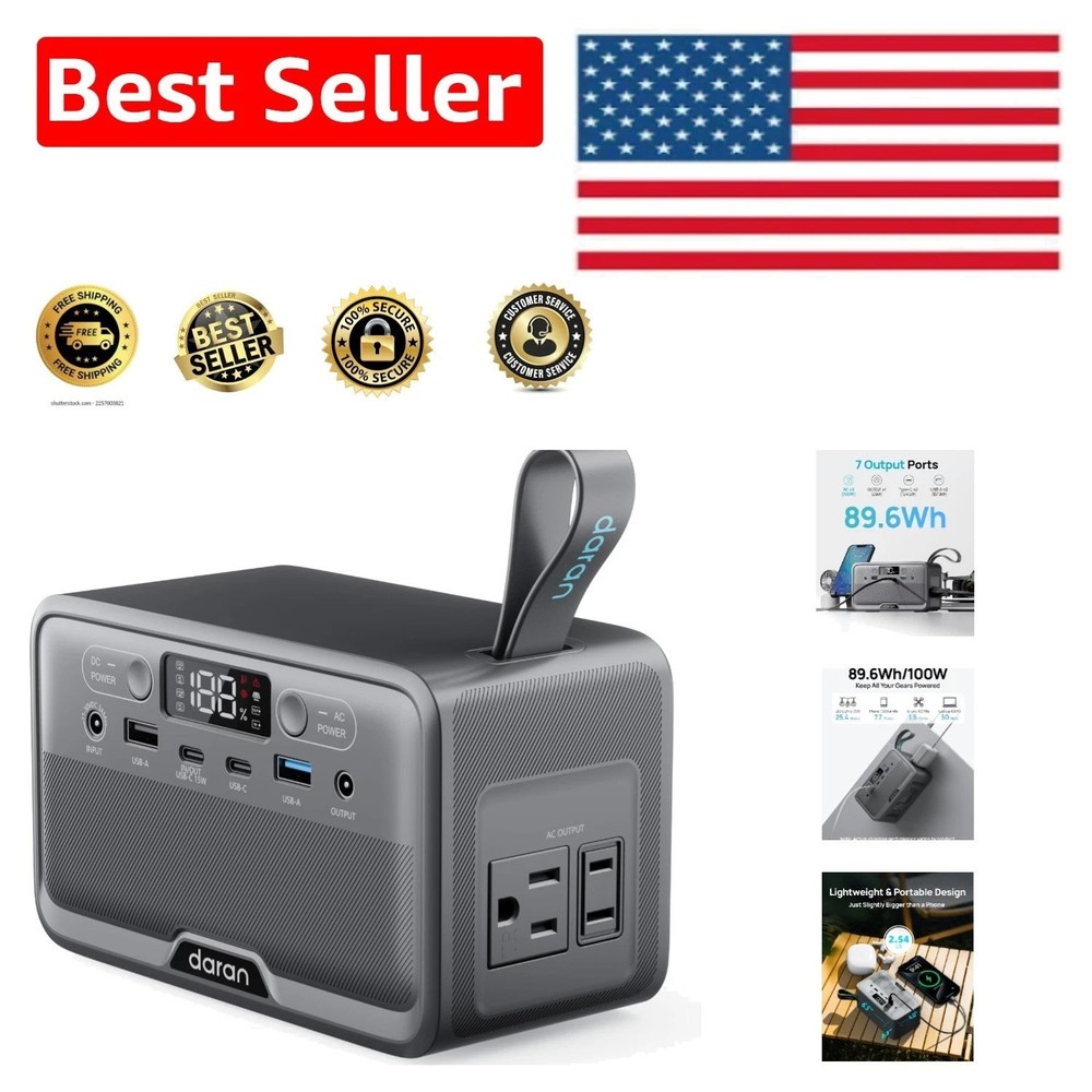 Silent Portable Power Station – 100W Output, 4-Level LED Flashlight Included