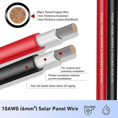Solar Extension Cable 30 Ft 10AWG (6Mm²) Solar Power Cable Wire Male Female Conn