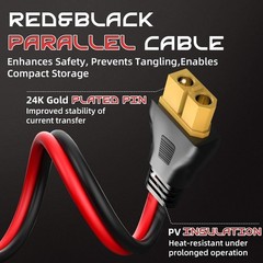 Weatherproof 3FT XT60 Solar Charging Cable with 30A Capacity & Copper Wire
