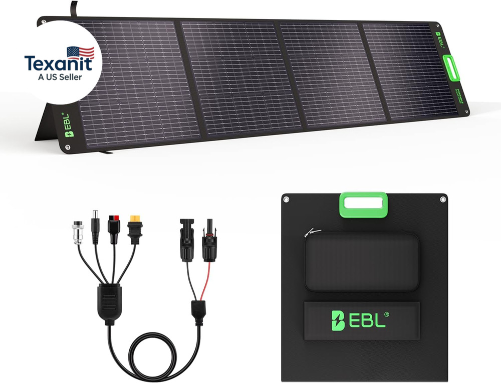 200W Portable Solar Panel for Power Station, Foldable Solar Charger W/ 4 Kicksta