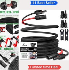 Solar Extension Cable 20 Feet 10AWG IP67 MC4 Connectors Male Female Adapter Kit