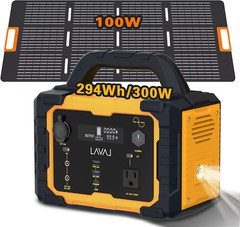 Solar Generator 300W Portable Power Station with 100W Foldable Solar Panel, 294W