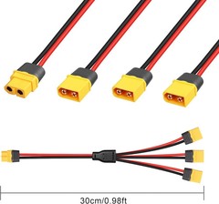 XT60 Splitter Extension Cable 1 Female to 3 Male Connector Adapter,12AWG XT60 Po