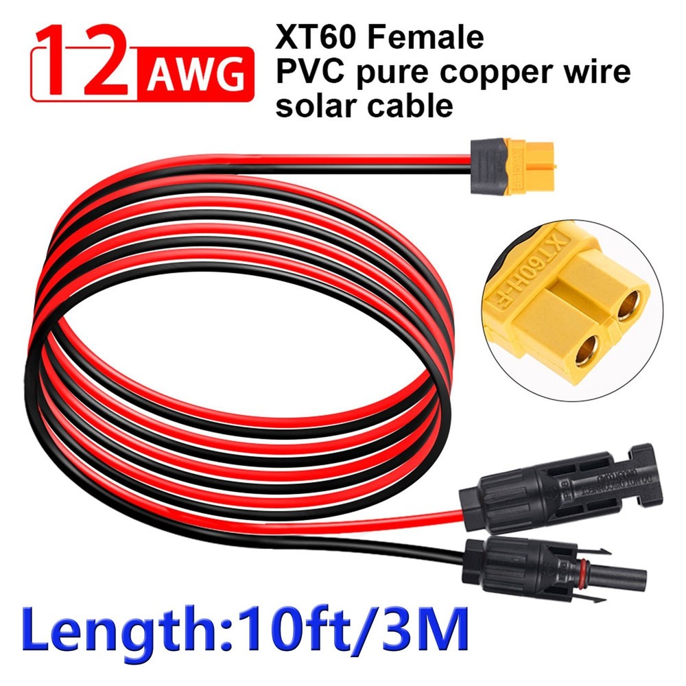 10ft XT60 Female to Solar Connector Solar Panel Extension Charging Cable 12 AWG