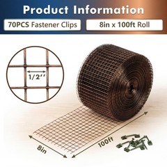 8in x 100ft Solar Panel Bird Guard ,Critter Guard Mesh Roll Kit 70pcs Fasteners