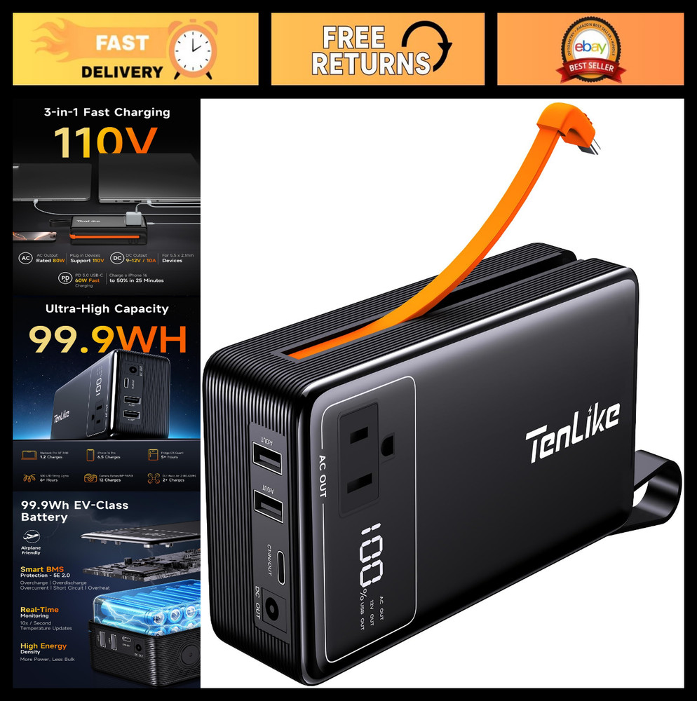 Portable Power Station 99.9Wh – AC Outlet, USB, Type-C, Mini Generator for Campi