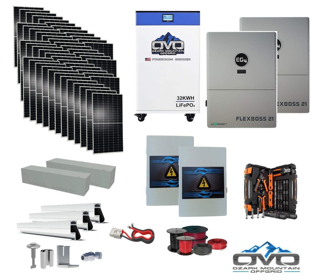 25KW Complete Offgrid Solar Kit + EG4 FlexBOSS21 + 32KW OMO 48V Freedom Series L
