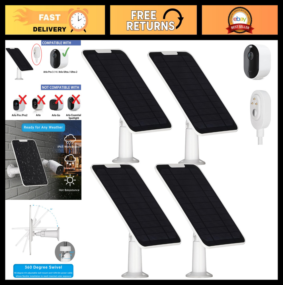 Solar Panel Charger for Arlo Pro 3/4/5S/Ultra/Go 2 – IP65 Weatherproof, 9.8ft Ca