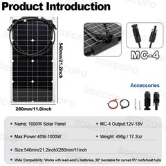 SOECOPO 8000W Peak Solar System Kit Flexible Panel 100A Controller DC12/24V 110V