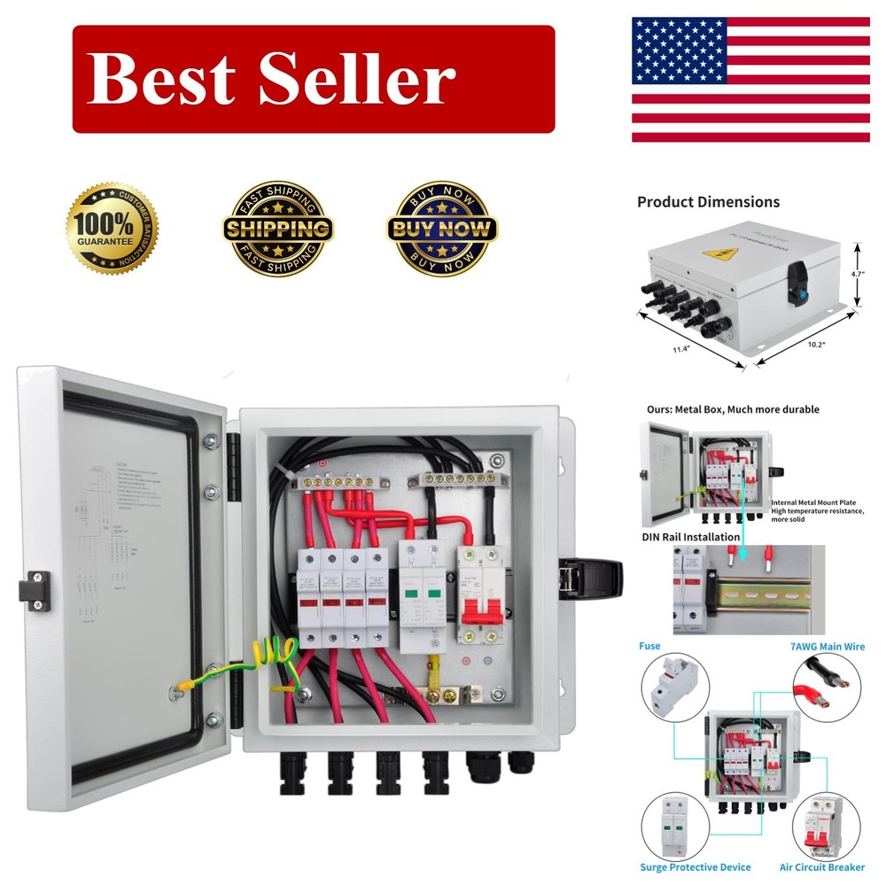 Durable Solar Combiner Box – 4 String with Surge Protection & Pre-Wired Cables