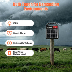 3In1 20Miles Solar Electric Fence Charger (0.13J-0.33J) with Dual Smart Alarm, A