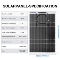 100W Flexible Solar Panel Monocrystalline SemiFlexible 12V RV Boat