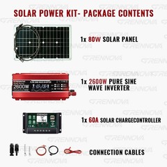 2600W Real Power Off-Grid Solar System Kit 80W Panel Inverter 60A Controller