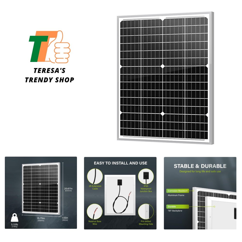 Compact 35W Monocrystalline Solar Panel with Weatherproof Design for RVs & Boats