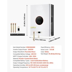6000W 48V Hybrid Solar Inverter, 120/ 240V Split Phase, 120A MPPT