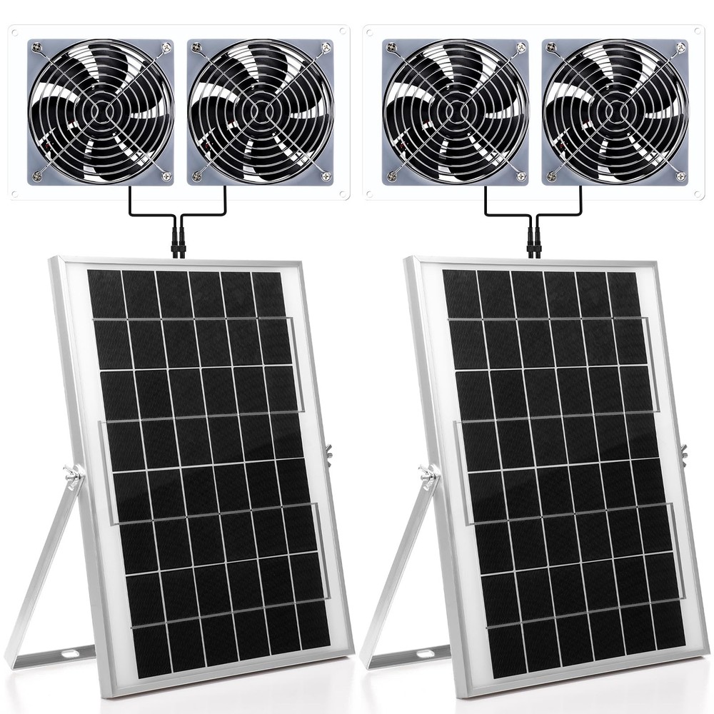Glooglitter 2 Set Solar Fan for Greenhouse, 10 W Solar Panel Fan Kit with Bra…