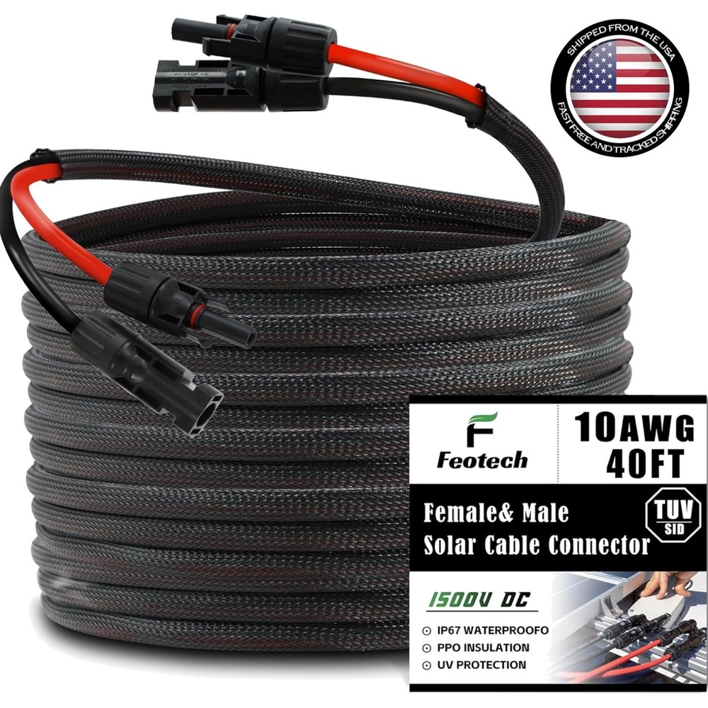10AWG Solar Extension Cable – 40FT with Connectors for Harsh Environments