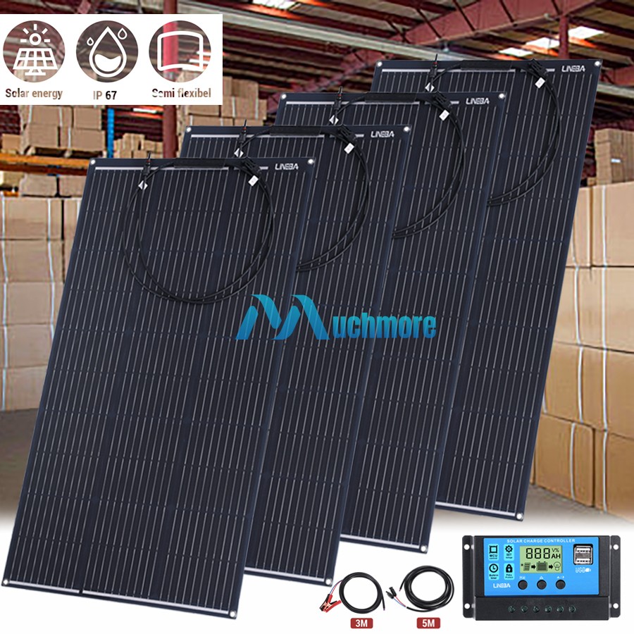 100W 200W 400W 18V Portable Flexible Solar Panel Kit RV Camping Off-Grid Rooftop