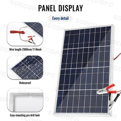 100W 18V Portable Solar Panel 12V Car RV Boat Battery Charger Clips