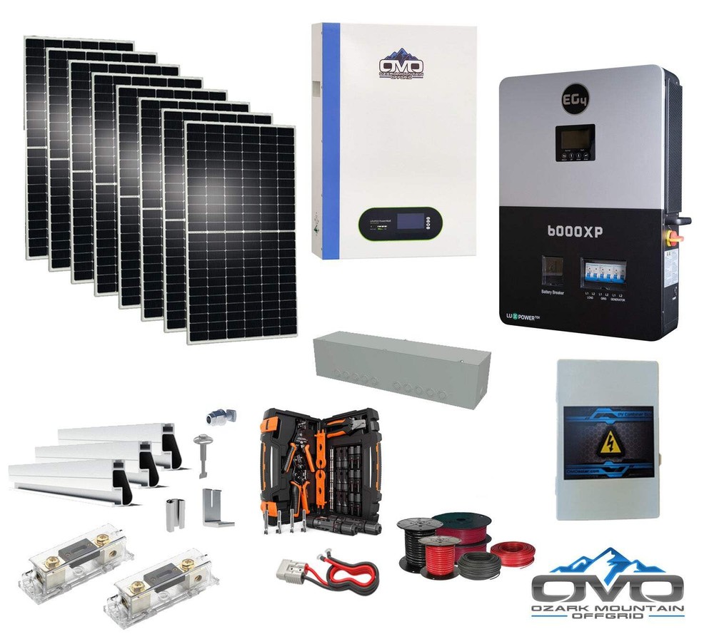 4.4KW Complete Offgrid Solar Kit + 6K EG4 6000XP Inverter + 5.12KW OMO 48V Patri