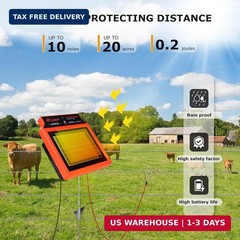 LFGS15 Solar Electric Fence Charger, 24 Hour 5 Miles Solar Charger, Portable 0.1