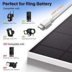 5W Solar Panel For Ring Battery Outdoor Camera With Pole 10ft USB-C Cable Mount