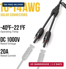 Solar Connectors Y Branch Parallel Adapter Cable Wire Plug Tool Kit for Solar Pa