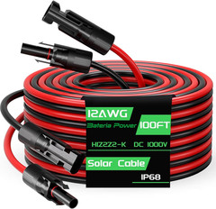 100FT 12AWG Solar Panel Extension Cable, Bateria Power 12 Gauge 4Mm² PV Wire wit