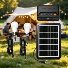 Grennova Portable Solar Light Kit USB Charger 2PCS Switch LED Bulbs